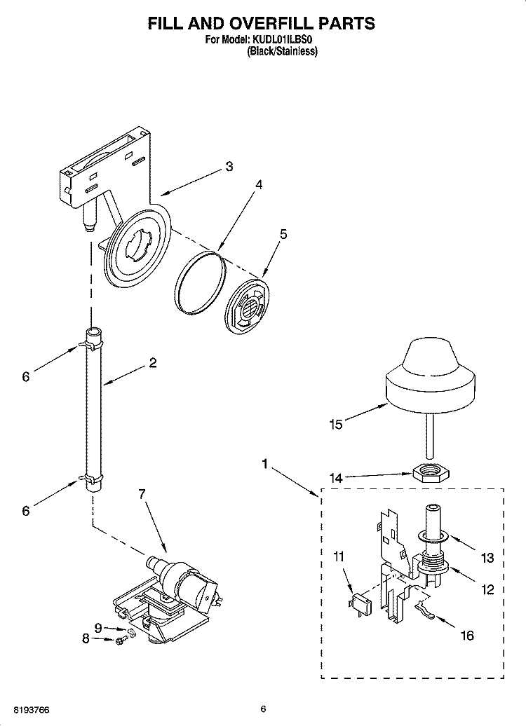 FILL AND OVERFILL PARTS Diagram and Parts List for KUDL01ILBS0  KitchenAid Dishwasher