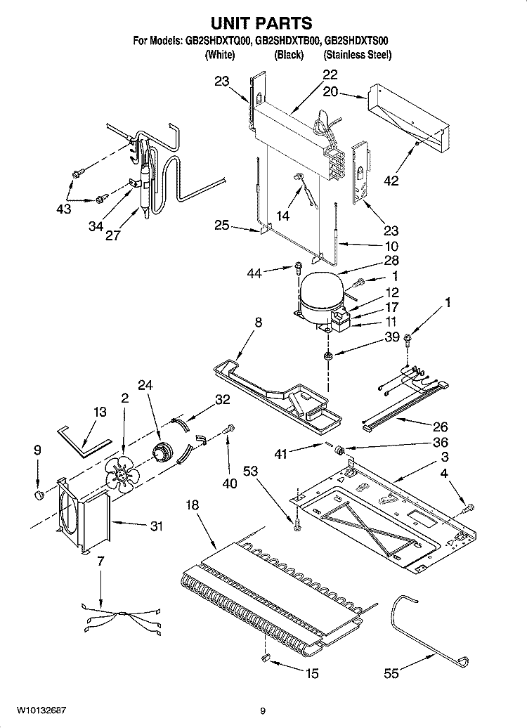 UNIT PARTS Diagram and Parts List for GB2SHDXTQ00  Whirlpool Refrigerator
