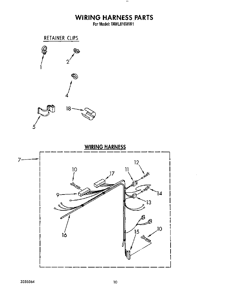WIRING HARNESS Diagram and Parts List for TAWL610WW1  Estate Washer
