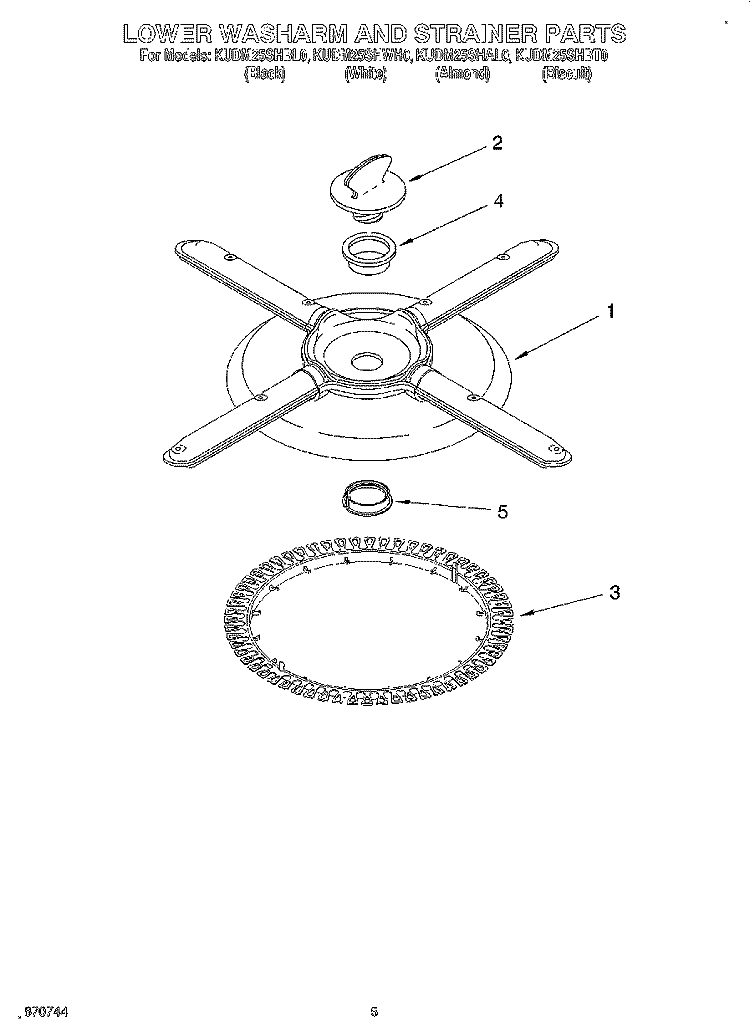 LOWER WASHARM AND STRAINER Diagram and Parts List for KUDM25SHBL0  KitchenAid Dishwasher