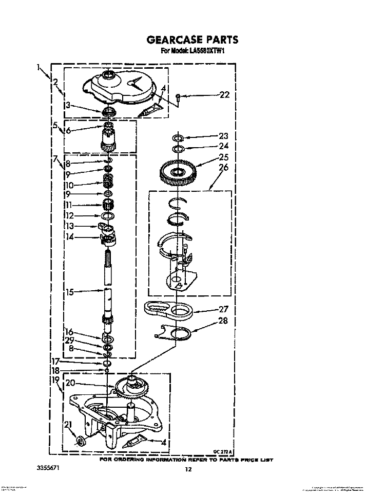 GEARCASE Diagram and Parts List for LA5580XTG1  Whirlpool Washer