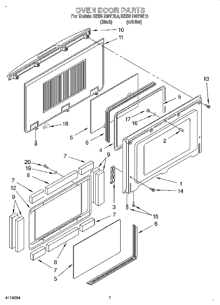 DOOR Diagram and Parts List for KEBN100YBL0  KitchenAid Wall Oven