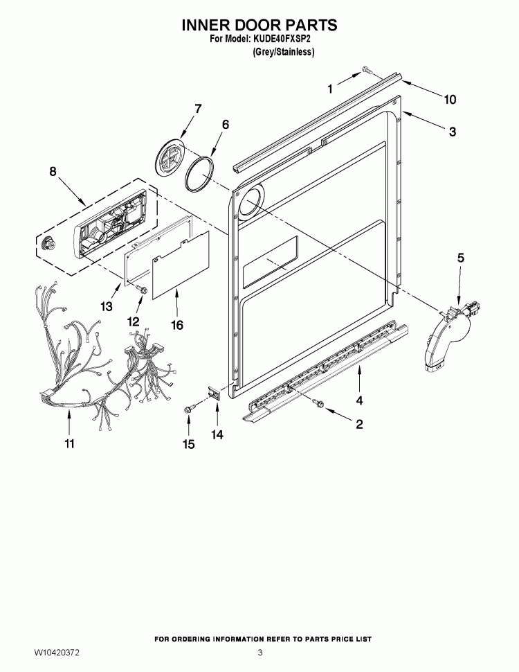 INNER DOOR PARTS Diagram and Parts List for KUDE40FXSP2  KitchenAid Dishwasher