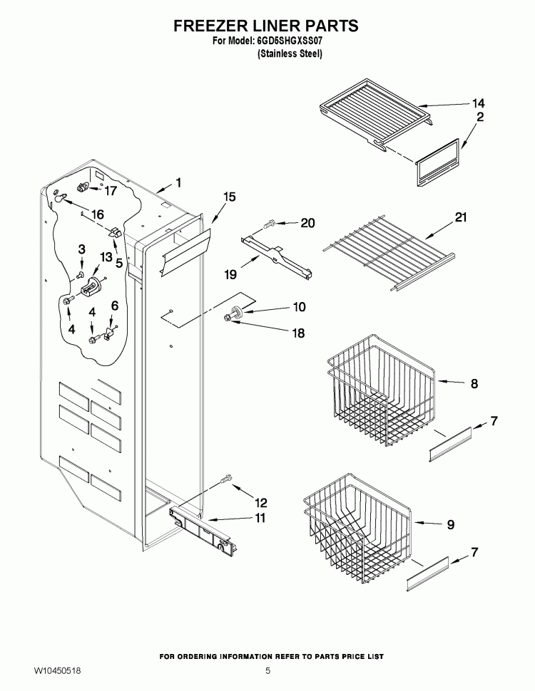 FREEZER LINER PARTS Diagram and Parts List for 6GD5SHGXSS07  Whirlpool Refrigerator