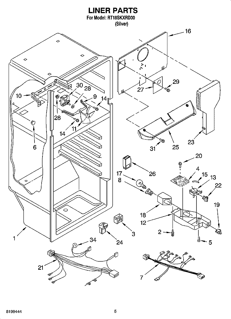 LINER PARTS Diagram and Parts List for RT18SKXRD00  Roper Refrigerator