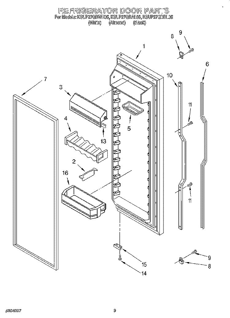 REFRIGERATOR DOOR Diagram and Parts List for KSUP27QDBL05  KitchenAid Refrigerator