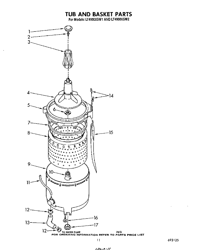 TUB AND BASKET Diagram and Parts List for LT4900XSW1  Whirlpool Washer Dryer Combo