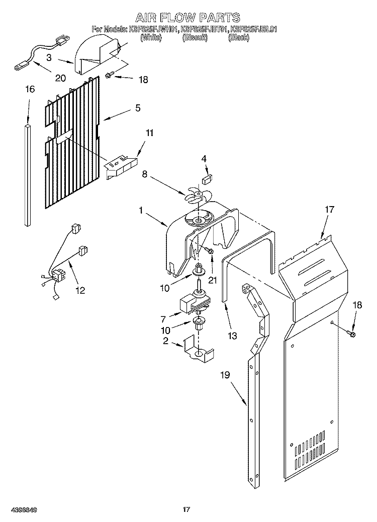 AIR FLOW Diagram and Parts List for KSFS25FJBT01  KitchenAid Refrigerator