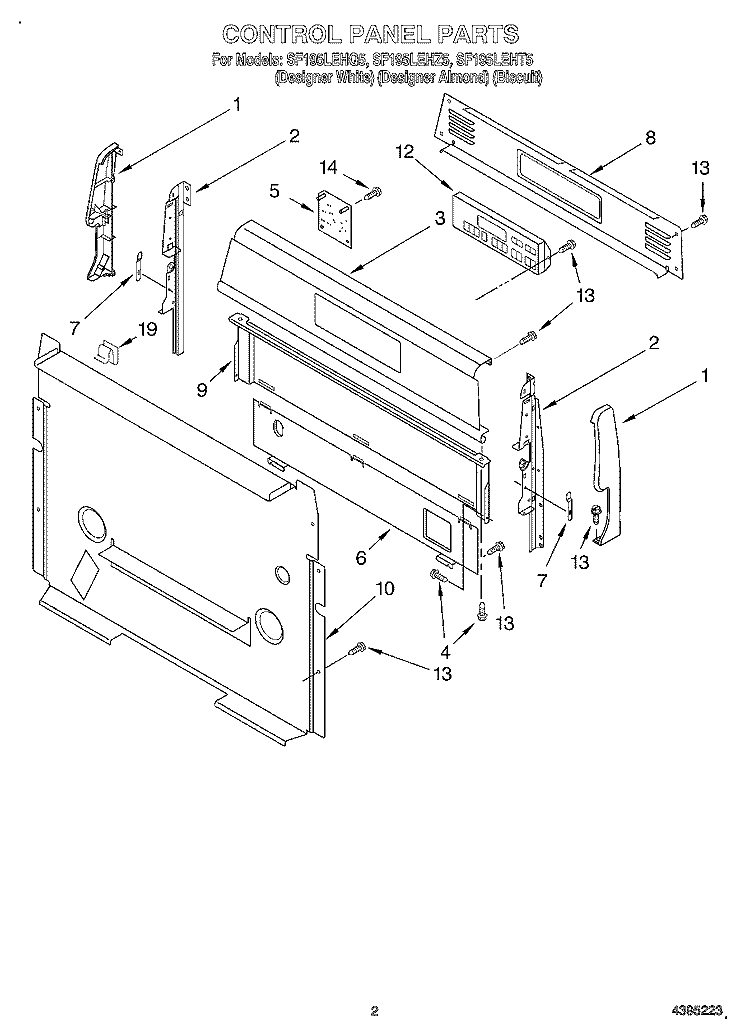 CONTROL PANEL Diagram and Parts List for SF195LEHT5  Whirlpool Range