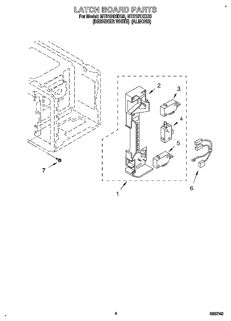 LATCH BOARD Diagram and Parts List for MT5151XDZ0  Whirlpool Microwave