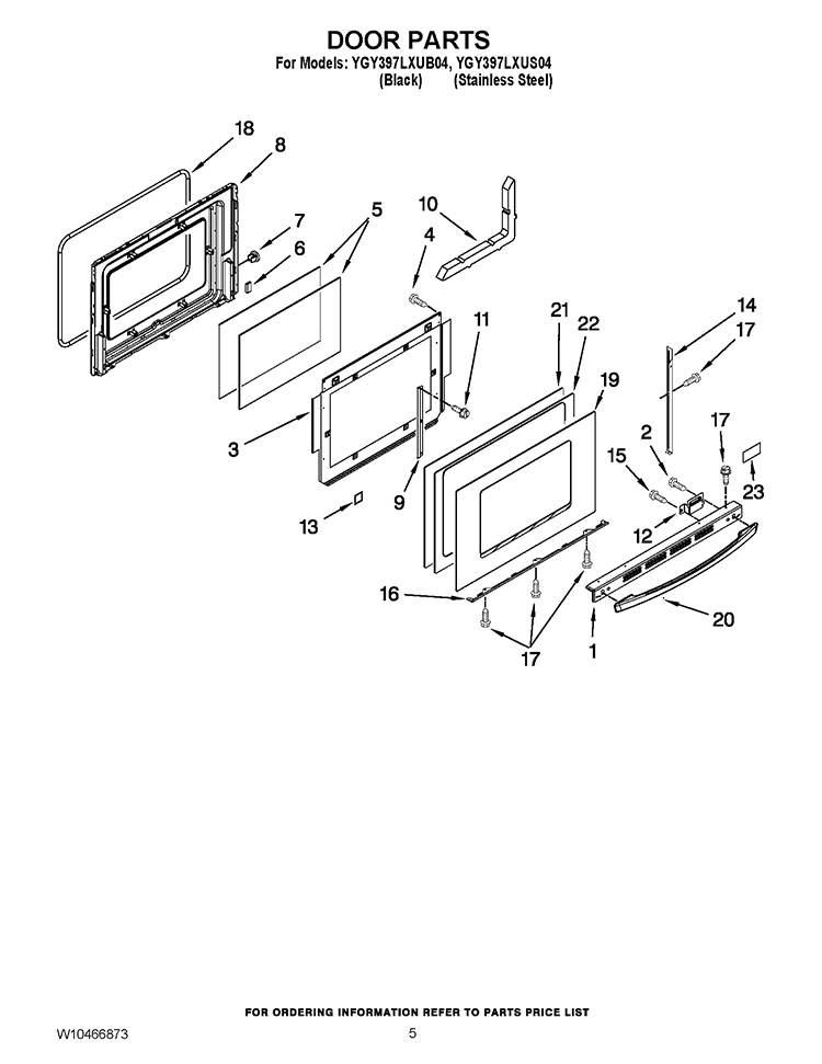 DOOR PARTS Diagram and Parts List for YGY397LXUS04  Whirlpool Range
