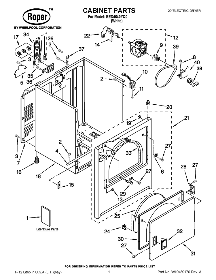 CABINET PARTS Diagram and Parts List for RED4640YQ0  Roper Dryer