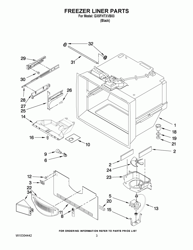 FREEZER LINER PARTS Diagram and Parts List for GX5FHTXVB03  Whirlpool Refrigerator