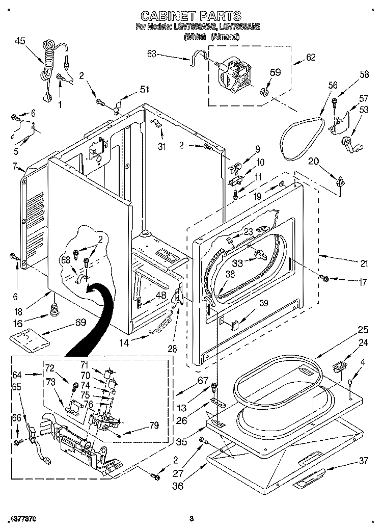 CABINET Diagram and Parts List for LGV7858AN2  Whirlpool Dryer