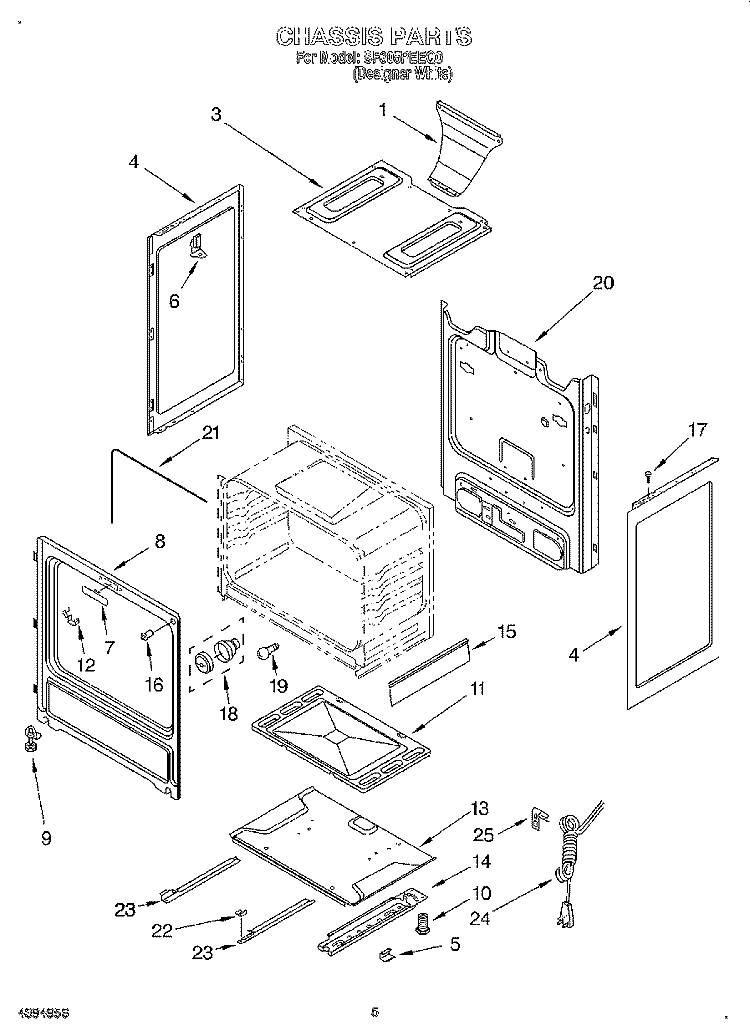 CHASSIS Diagram and Parts List for SF305PEEQ0  Whirlpool Range