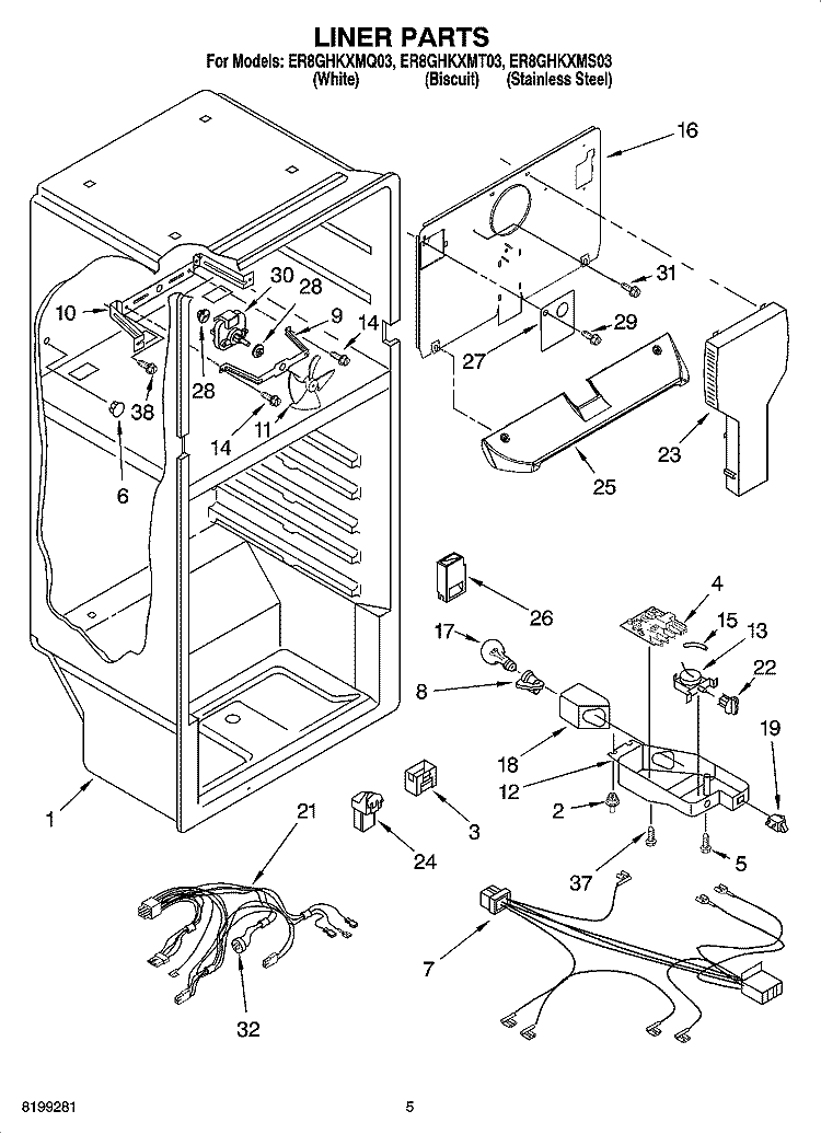 LINER PARTS Diagram and Parts List for ER8GHKXMS03  Whirlpool Refrigerator