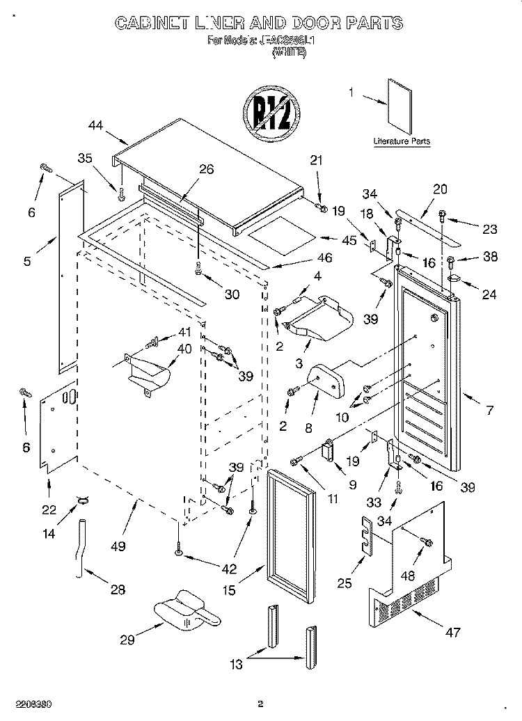 CABINET LINER AND DOOR, LITERATURE Diagram and Parts List for JEAC50SL1  Whirlpool Ice Maker
