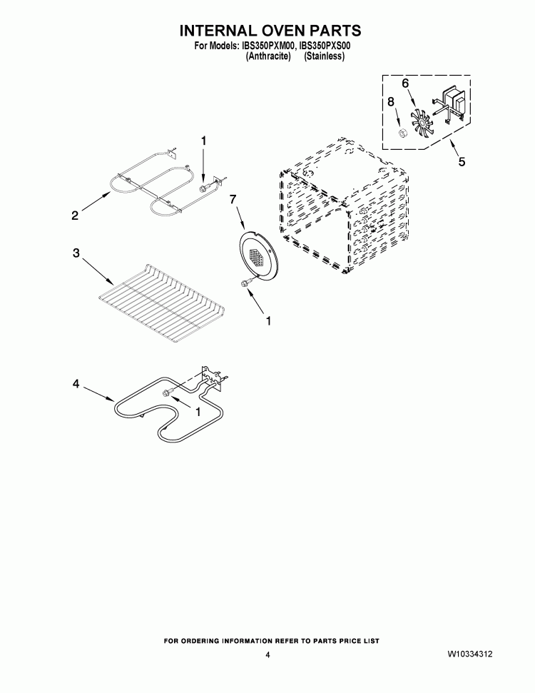 INTERNAL OVEN PARTS Diagram and Parts List for IBS350PXM00  Whirlpool Wall Oven