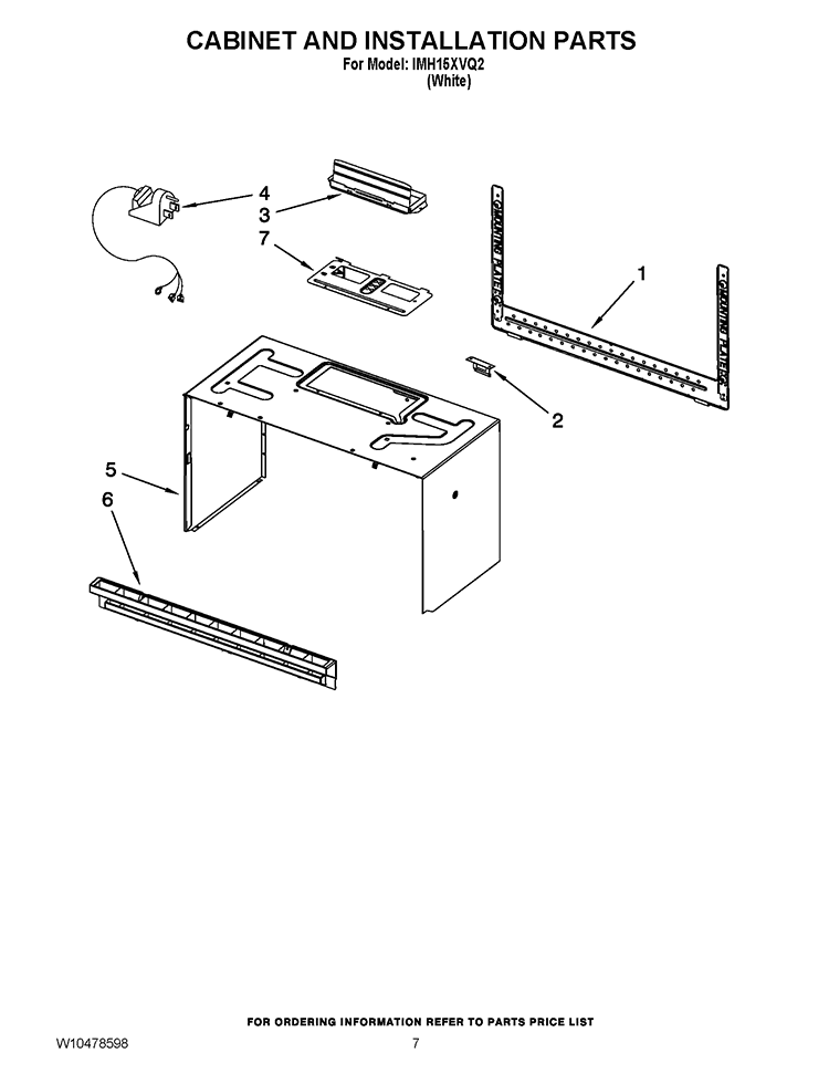 CABINET AND INSTALLATION PARTS Diagram and Parts List for IMH15XVQ2  Whirlpool Microwave