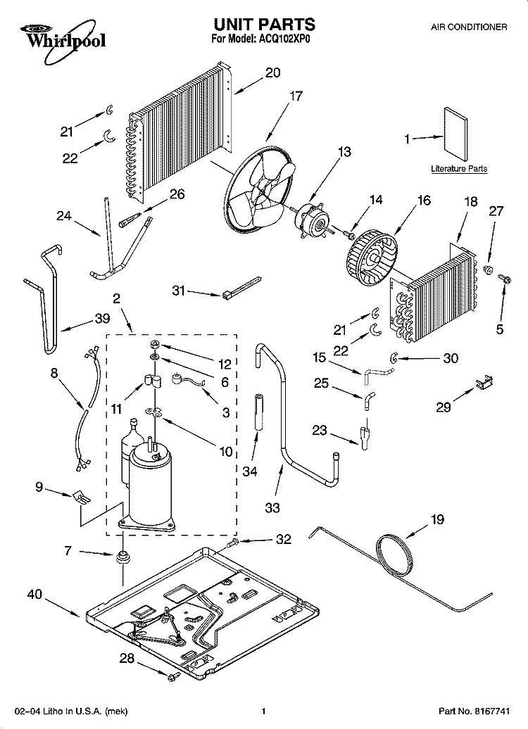 UNIT PARTS Diagram and Parts List for ACQ102XP0  Whirlpool Air Conditioner