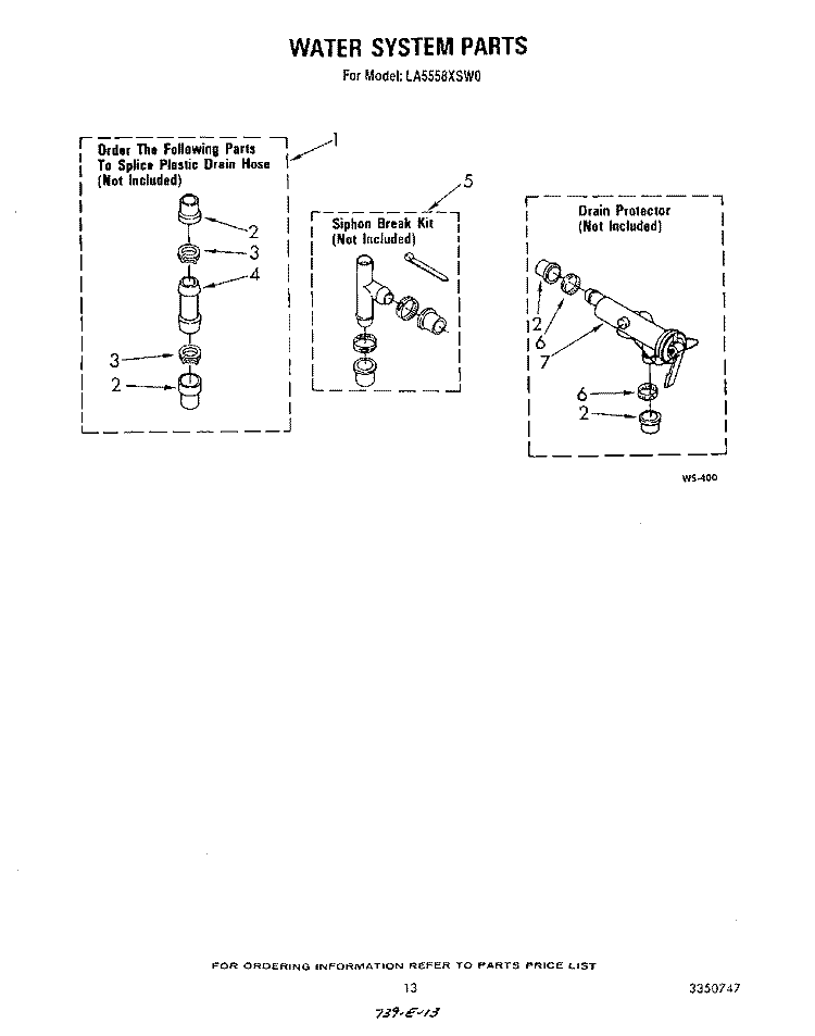 WATER SYSTEM Diagram and Parts List for LA5558XSW0  Whirlpool Washer