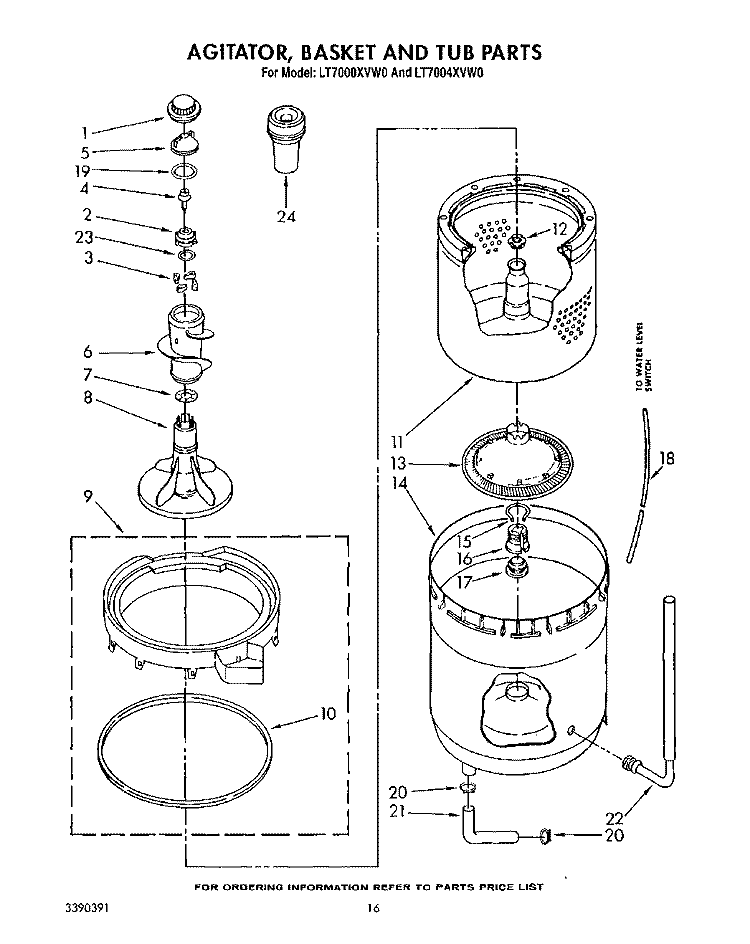 AGITATOR, BASKET AND TUB Diagram and Parts List for LT7000XVW0  Whirlpool Washer Dryer Combo