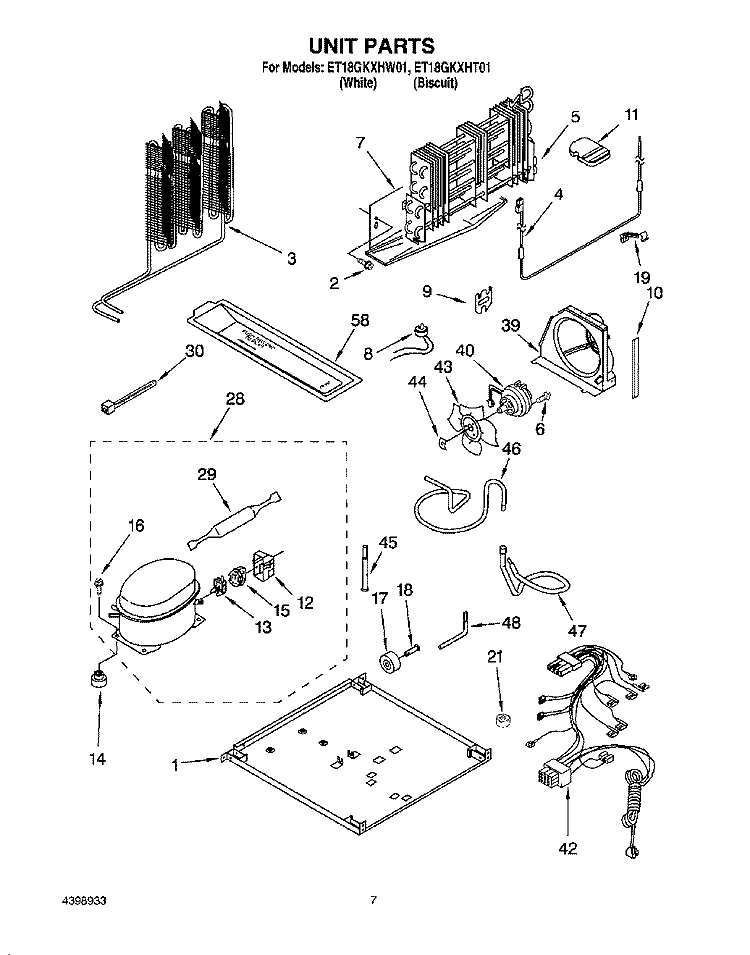 UNIT Diagram and Parts List for ET18GKXHW01  Whirlpool Refrigerator