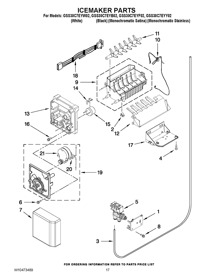 ICEMAKER PARTS Diagram and Parts List for GSS30C7EYF02  Whirlpool Refrigerator