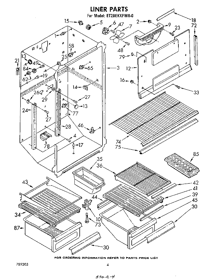 LINER Diagram and Parts List for ET20EKXPWR0  Whirlpool Refrigerator