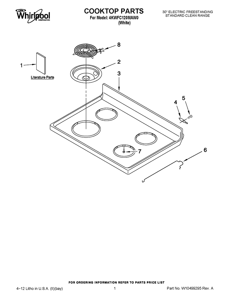 COOKTOP PARTS Diagram and Parts List for 4KWFC120MAW0  Whirlpool Range