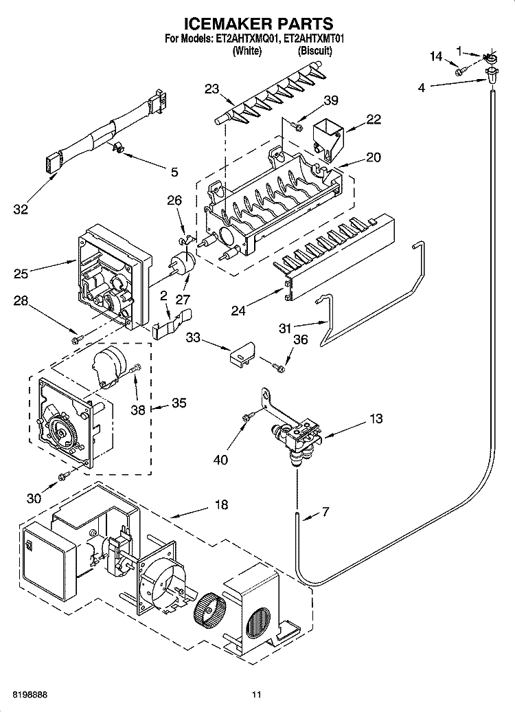 ICEMAKER PARTS Diagram and Parts List for ET2AHTXMT01  Whirlpool Refrigerator