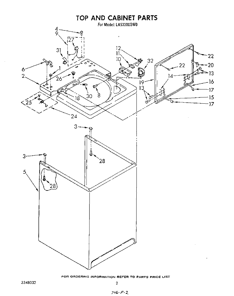 TOP AND CABINET , LITERATURE AND OPTIONAL Diagram and Parts List for LA5330XSW0  Whirlpool Washer