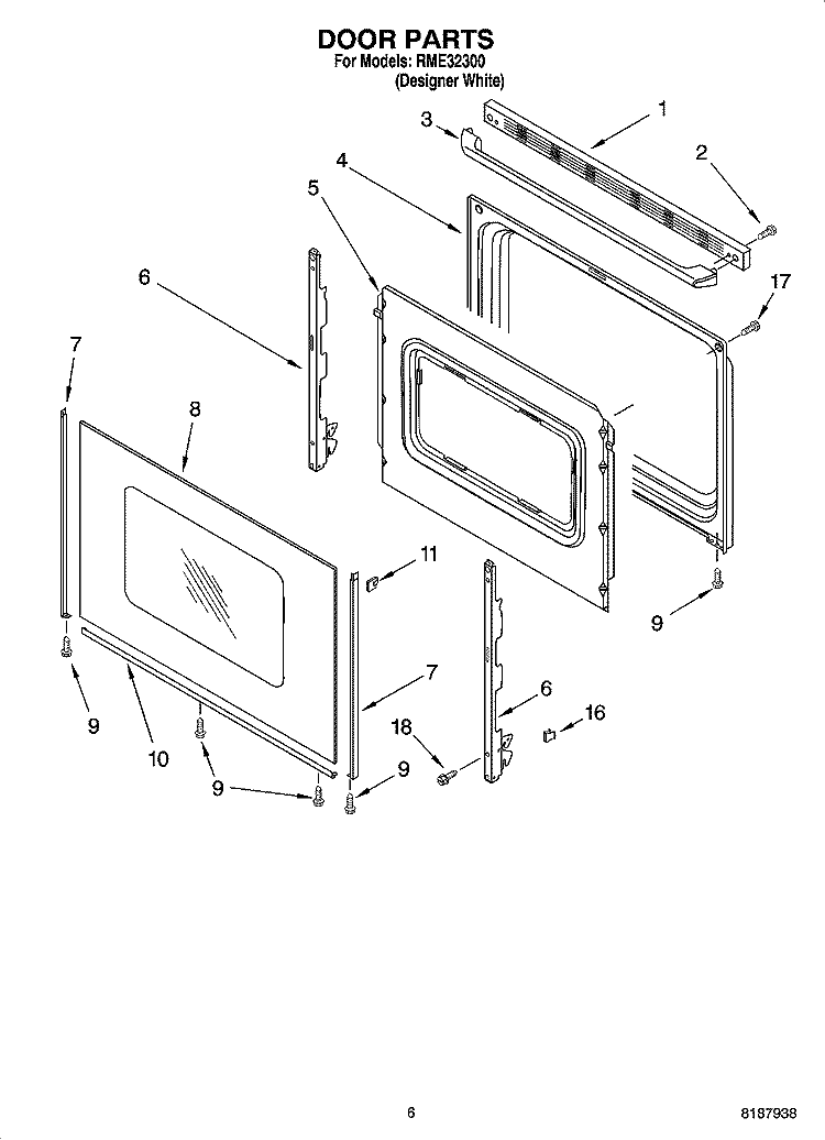 DOOR PARTS, MISCELLANEOUS PARTS Diagram and Parts List for RME32300  Roper Range