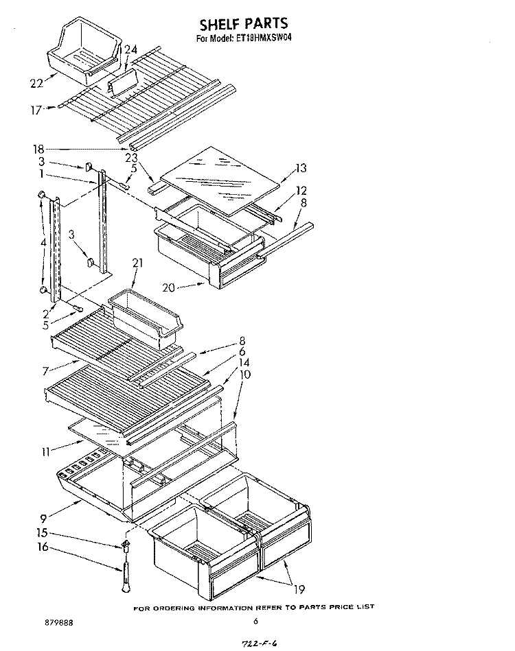 SHELF Diagram and Parts List for ET18HMXSW04  Whirlpool Refrigerator