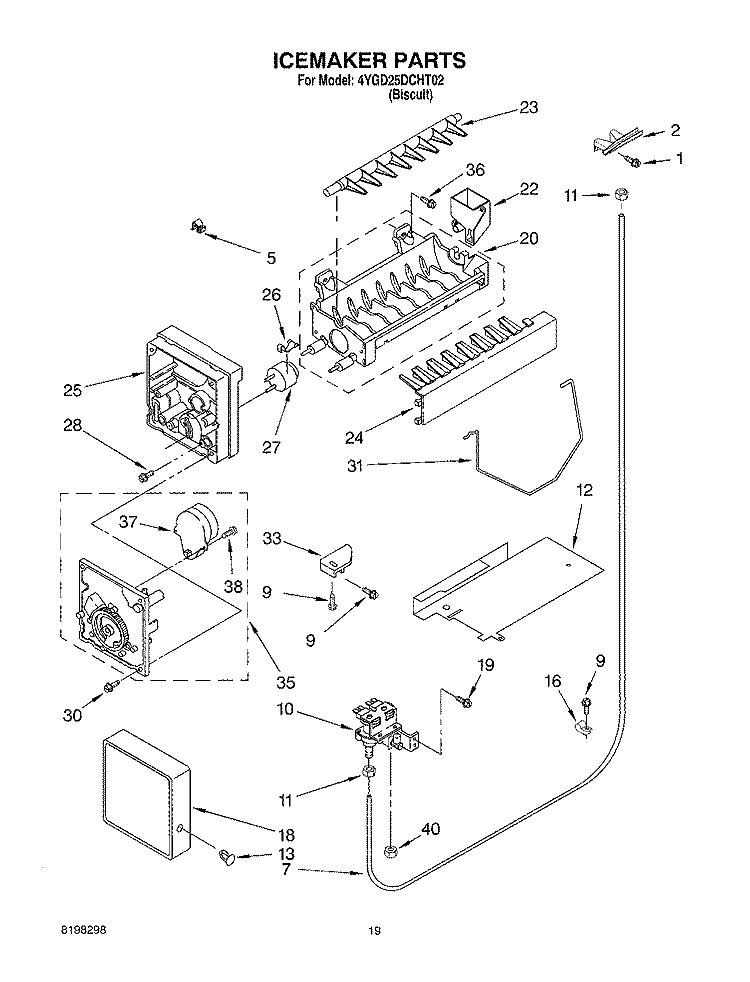 ICE MAKER, OPTIONAL Diagram and Parts List for 4YGD25DCHT02  Whirlpool Refrigerator