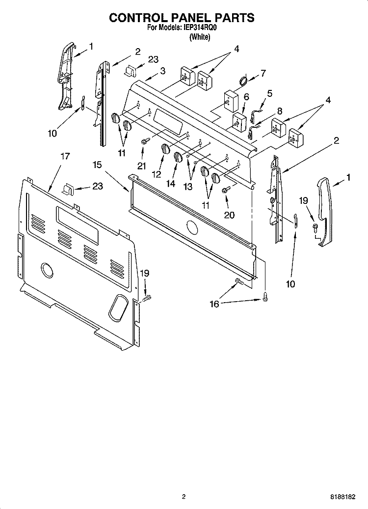 CONTROL PANEL PARTS Diagram and Parts List for IEP314RQ0  Inglis Range