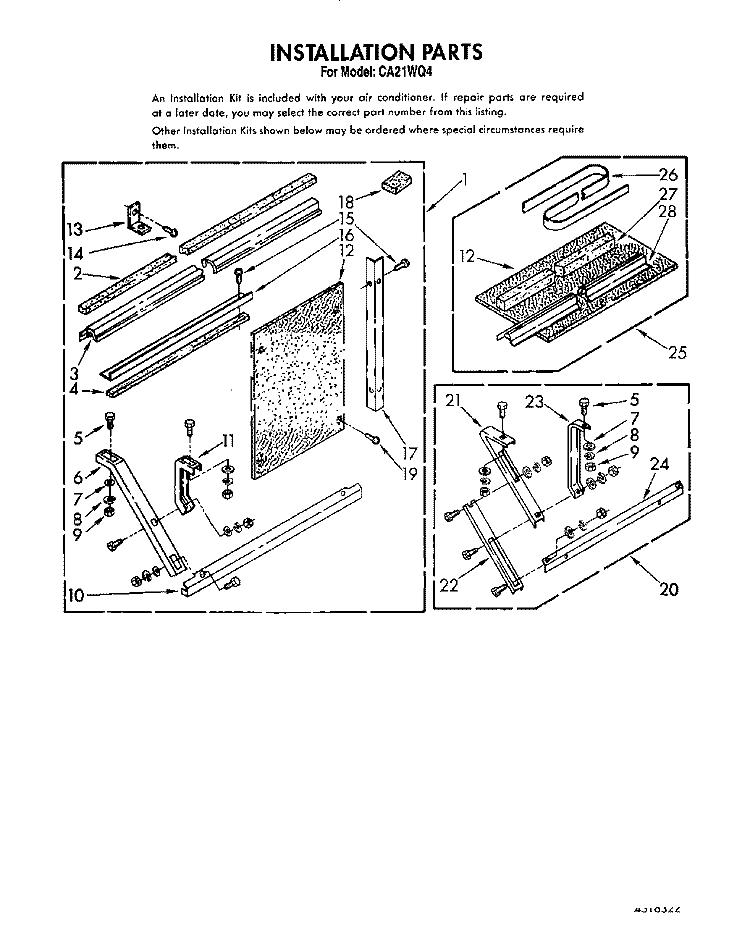 INSTALLATION PARTS Diagram and Parts List for CA21WQ4  Whirlpool Air Conditioner