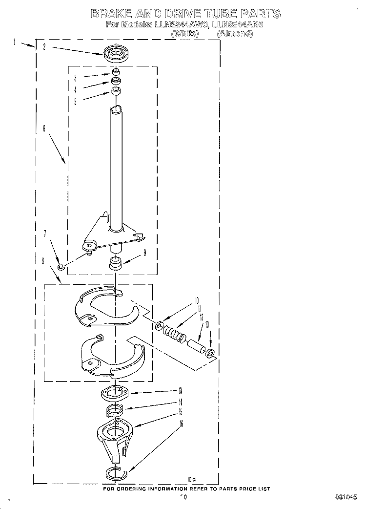 BRAKE AND DRIVE TUBE Diagram and Parts List for LLN8244AW0  Whirlpool Washer