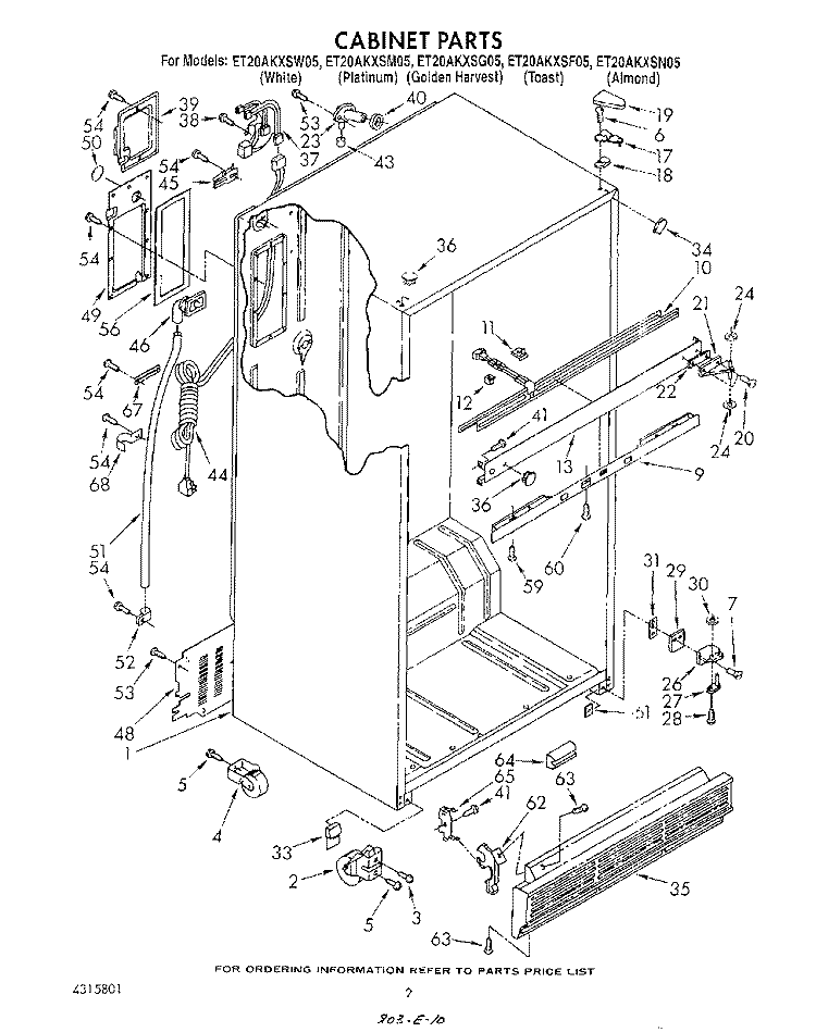 CABINET Diagram and Parts List for ET20AKXSW05  Whirlpool Refrigerator
