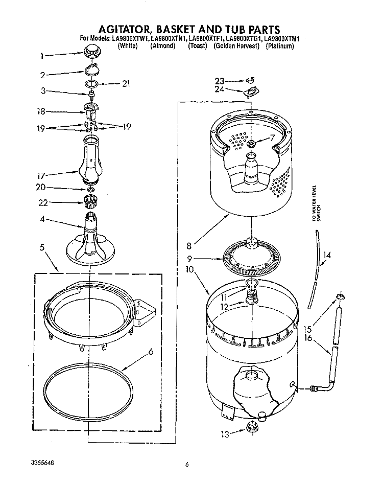 AGITATOR, BASKET AND TUB Diagram and Parts List for LA9800XTW1  Whirlpool Washer