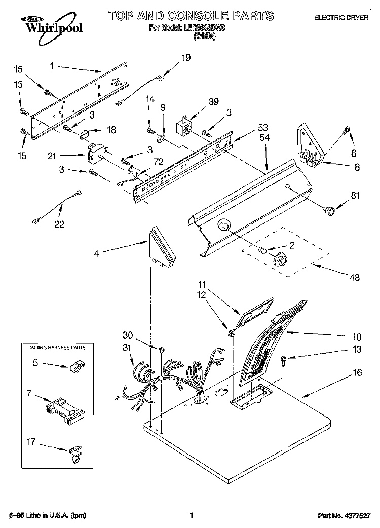 SECTION Diagram and Parts List for LER5636DW0  Whirlpool Dryer