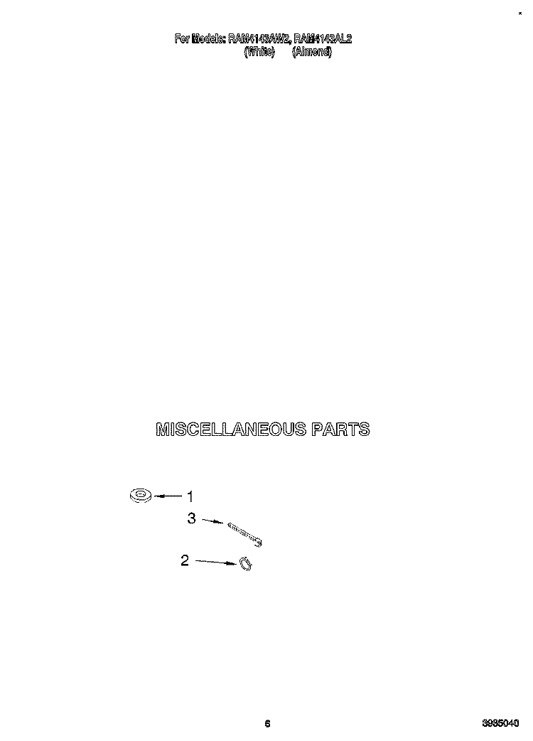 MISCELLANEOUS Diagram and Parts List for RAM4143AL2  Whirlpool Washer