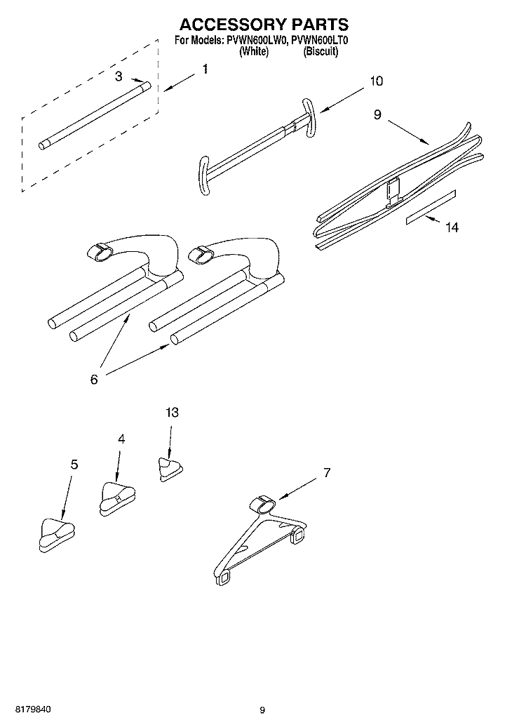 ACCESSORY Diagram and Parts List for PVWN600LW0  Whirlpool Cabinet