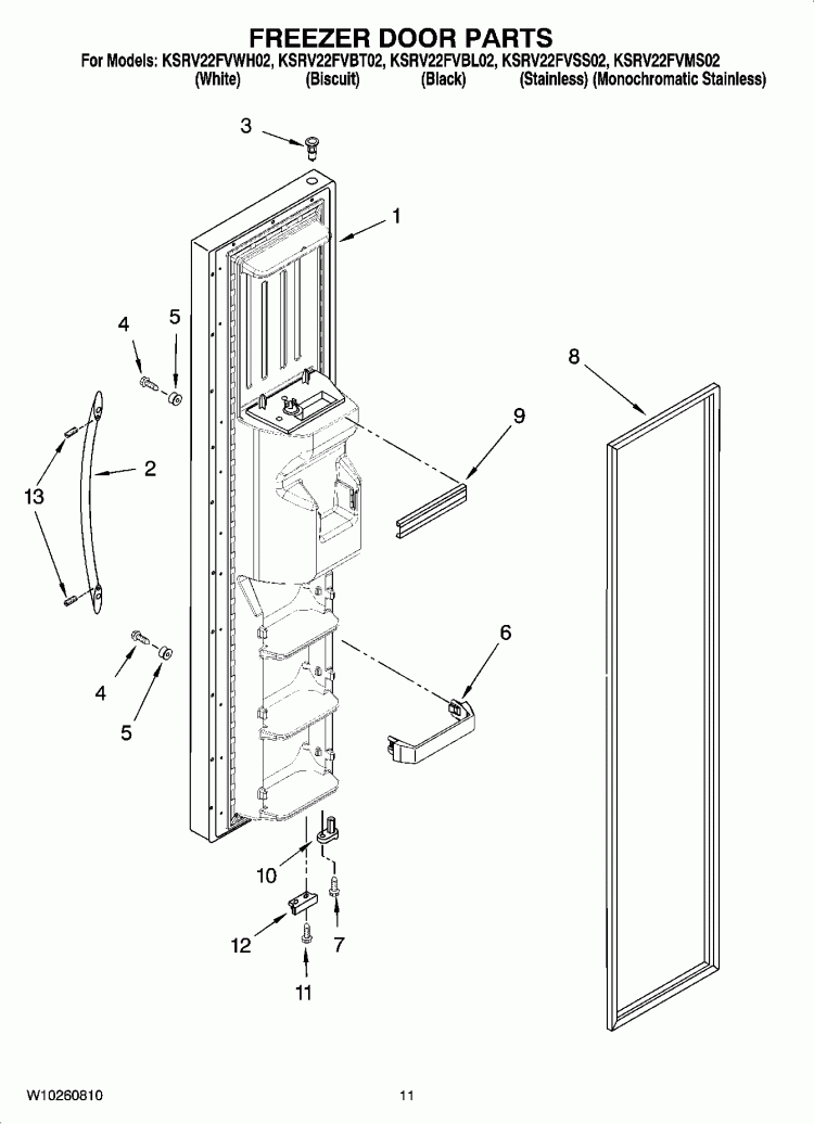 FREEZER DOOR PARTS Diagram and Parts List for KSRV22FVSS02  KitchenAid Refrigerator
