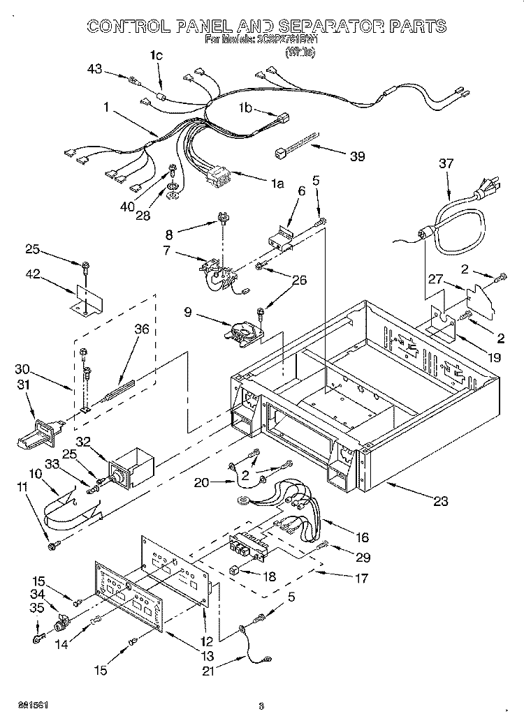 CONTROL PANEL AND SEPARATOR Diagram and Parts List for 3CSP2761BW1  Whirlpool Dryer
