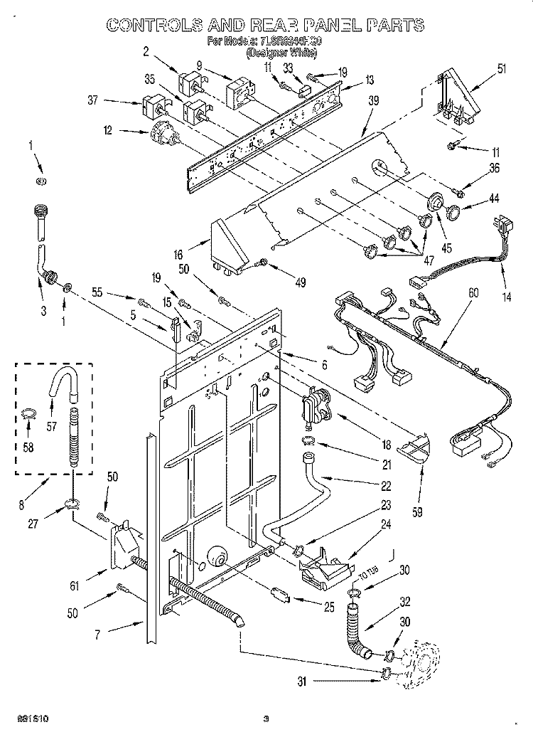 CONTROLS AND REAR PANEL Diagram and Parts List for 7LSR8244HQ0  Whirlpool Washer