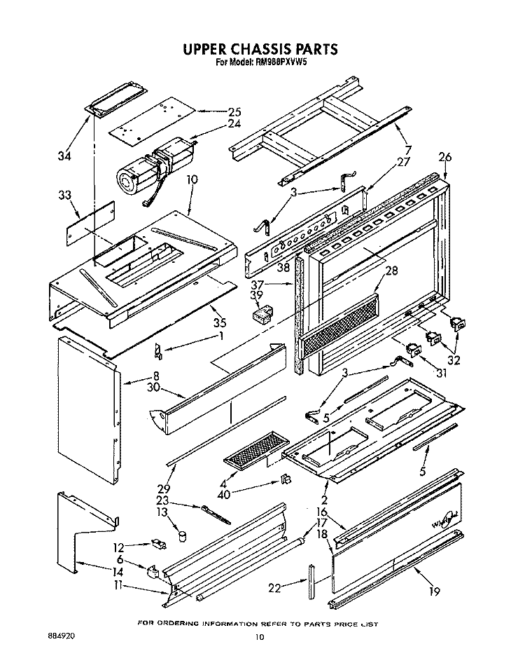 UPPER CHASSIS Diagram and Parts List for RM988PXVM5  Whirlpool Microwave Oven Combo