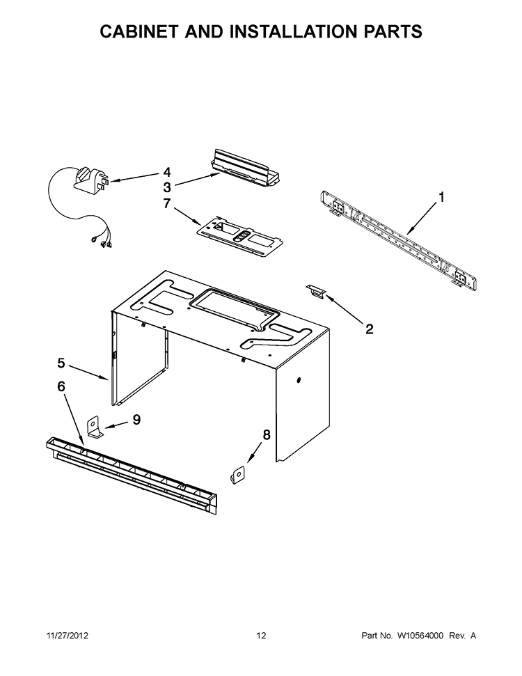 CABINET AND INSTALLATION PARTS Diagram and Parts List for WMH2175XVS5  Whirlpool Microwave