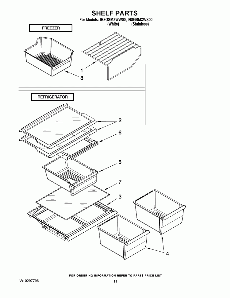 SHELF PARTS Diagram and Parts List for IR8GSMXWW00  Whirlpool Refrigerator