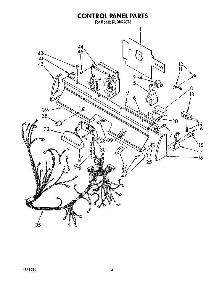 CONTROL PANEL, LIT/OPTIONAL Diagram and Parts List for KUDM220T5  KitchenAid Dishwasher